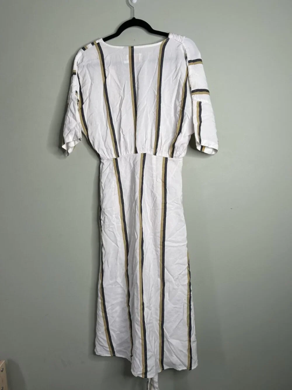 Sancia Anika White Striped Short Sleeve Belted Midi Dress Women's Size Medium M - Picture 12 of 12